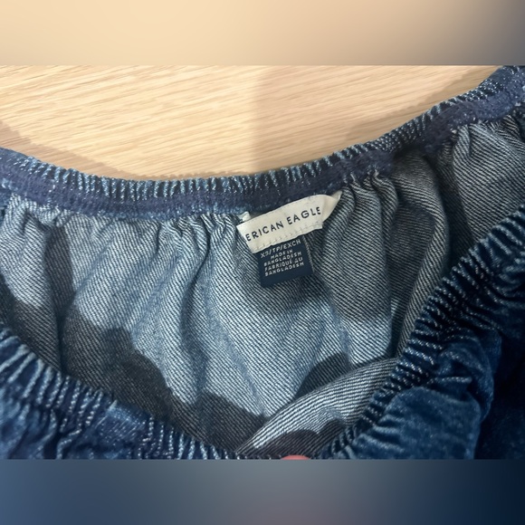 American eagle cropped smocked denim top size xs - Picture 6 of 11